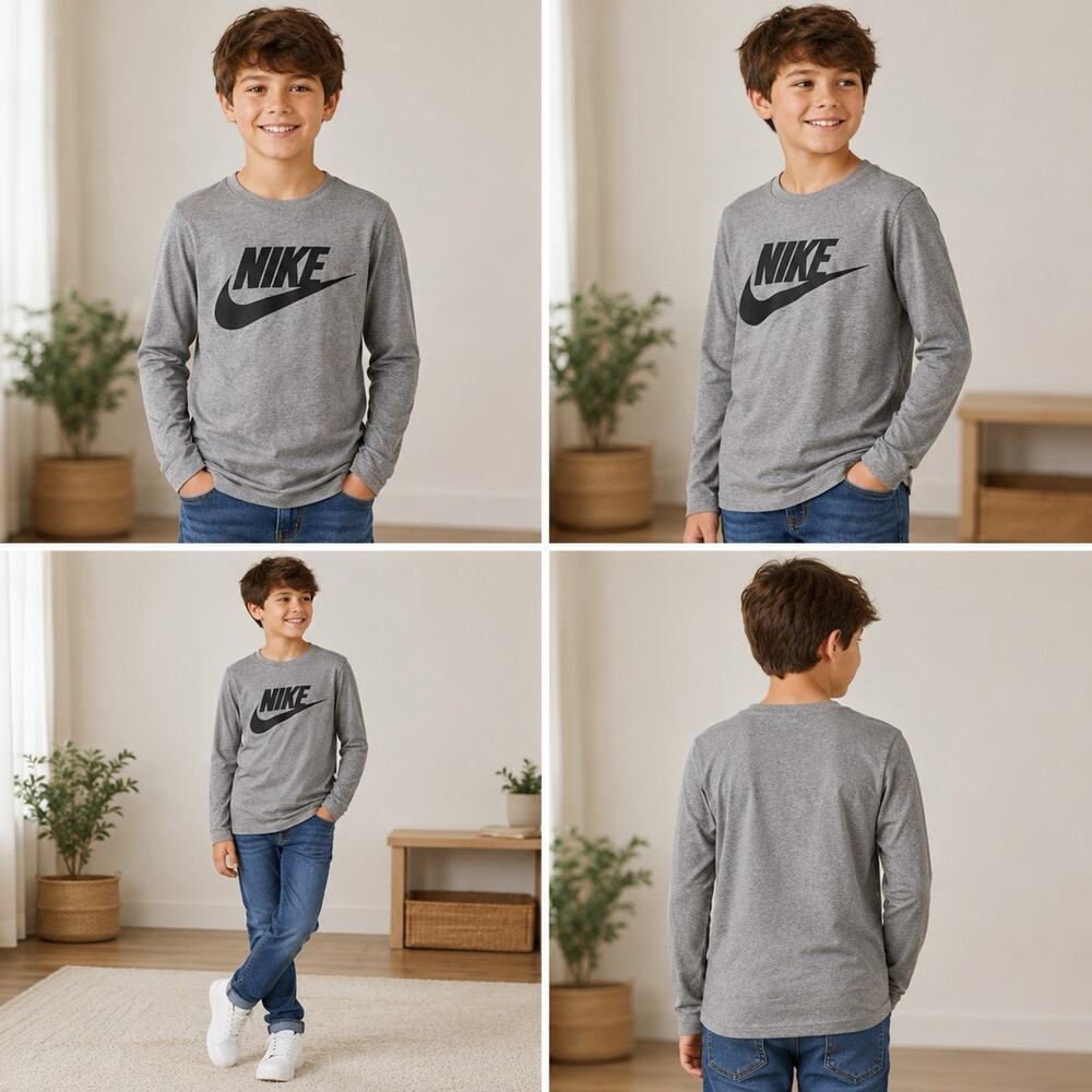 Nike Boys XXL Gray Logo Long Sleeve T-Shirt Swoosh The Nike Tee Youth